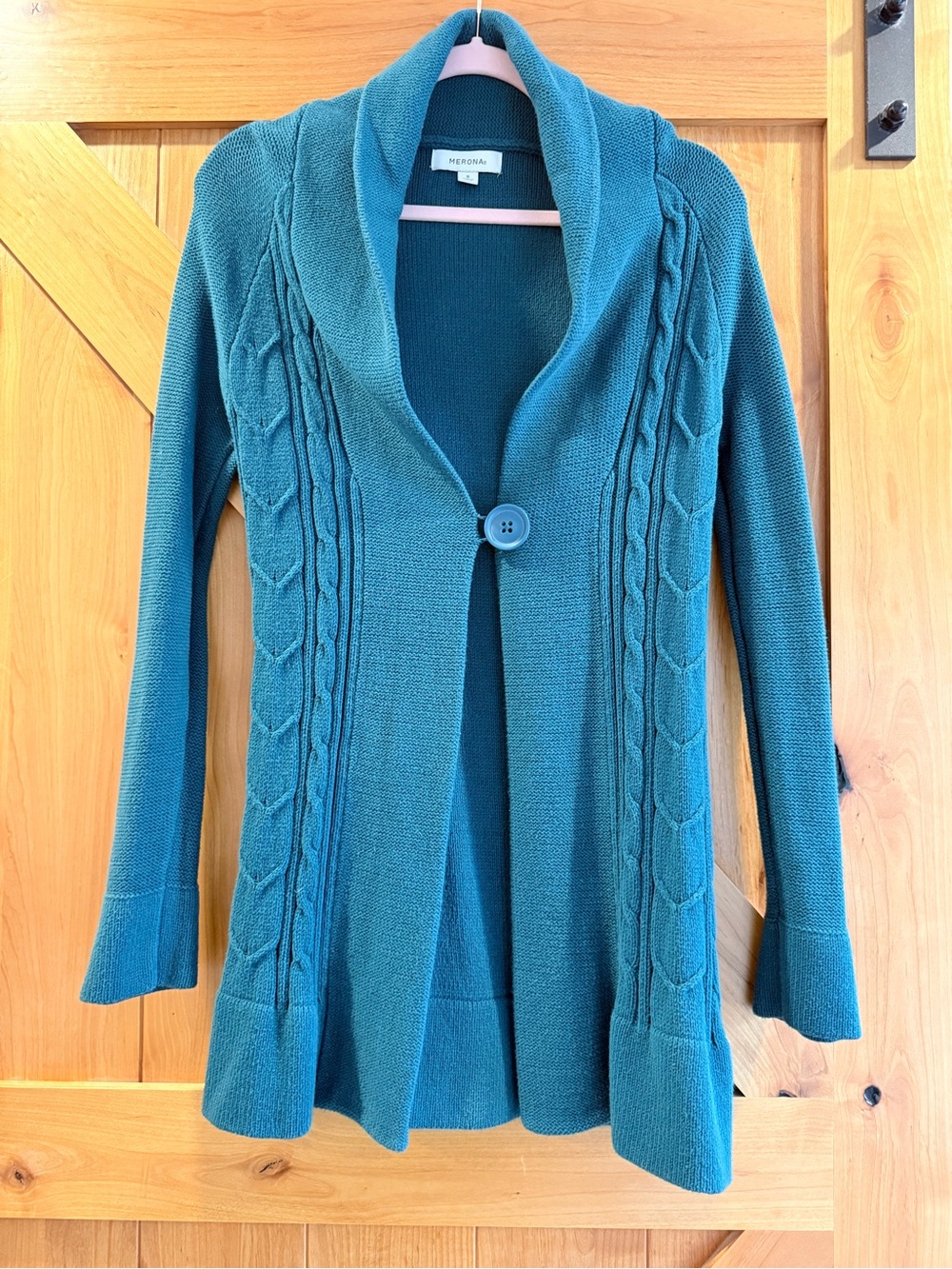 Merona Teal Cable-Detail Shawl Collar Cardigan